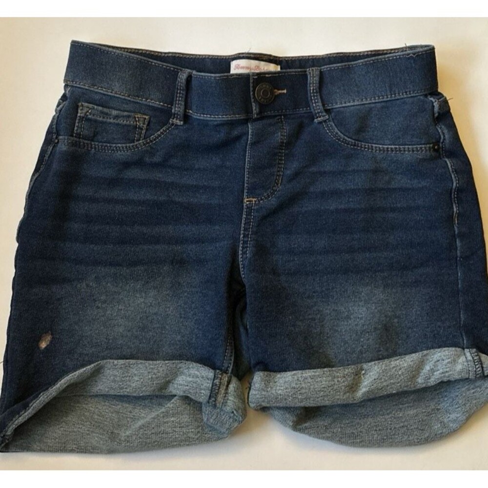 Tommy Bahama Shorts Girls sz 12 Blue Denim Jeans Pockets Bermuda Cuffed Pull On